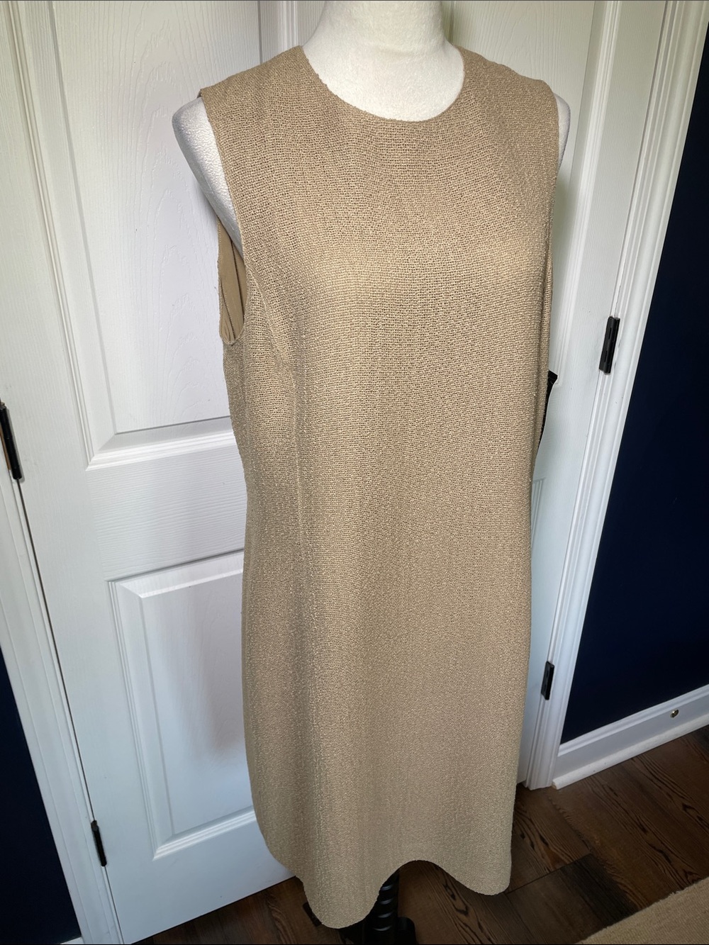 NWT Vintage 90s Anne Klein Sleeveless Tan Textured Shift Dress Size 16